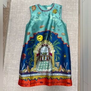 Alemais Teal and Blue Printed Silk Dress